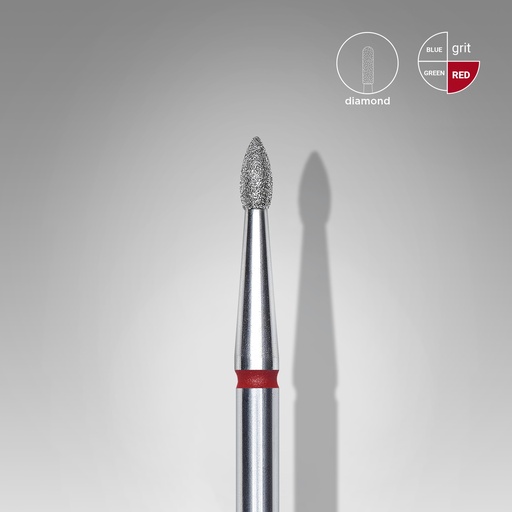 [FA60R018/4] Diamond nail drill bit pointed bud red head EXPERT diameter  1,8 mm / working part 4 mm