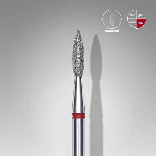 [FA11R021/8] Diamond nail drill bit pointed flame red head EXPERT diameter 2,1 mm / working part 8 mm