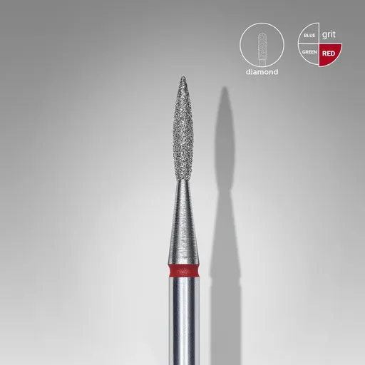 [FA11R016/8] Diamond nail drill bit pointed flame red head EXPERT diameter 1,6 mm / working part 8 mm