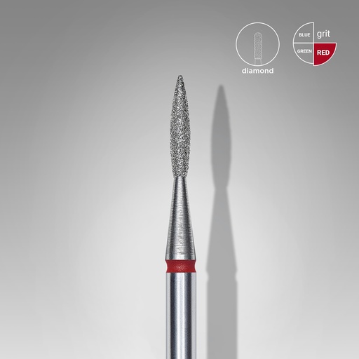 [FA11R016/8] Diamond nail drill bit pointed flame red head EXPERT diameter 1,6 mm / working part 8 mm
