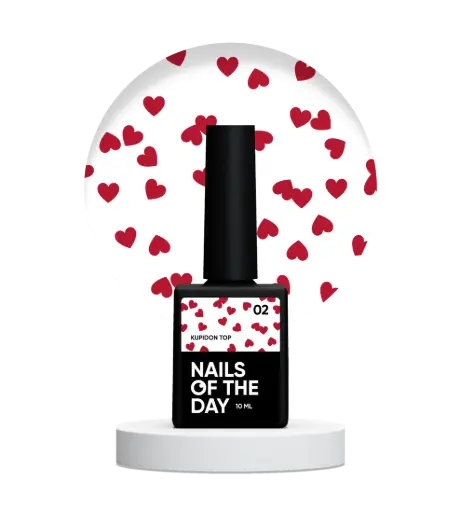 [4824216838808] NAILSOFTHEDAY Kupidon top 02 — delicate finishing coating for nails with elegant burgundy hearts, without a sticky layer, 10 ml 