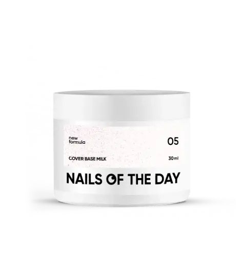 [4820665840003] Nailsoftheday Cover Base NEW Formula Milk 05 — milky, semi-transparent camouflage base coat with pink shimmer that enhances the shade and adds warmth, 30 ml 