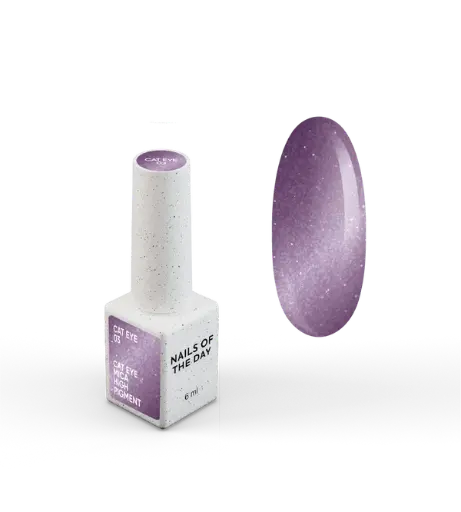 [4821011300004] NAILSOFTHEDAY Gel Polish Cat Eye 03 — lilac cat-eye gel polish with fine metallic flakes and a subtle light-reflective effect. Full coverage in one layer. 6 ml. 