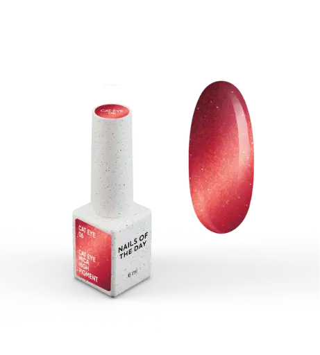[4821011600005] NAILSOFTHEDAY Gel Polish Cat Eye 06 — red cat-eye gel polish with fine metallic flakes and a subtle light-reflective effect. Full coverage in one layer. 6 ml. 