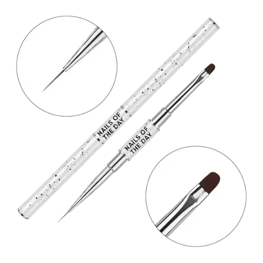 [4823636100007] NAILSOFTHEDAY Professional Brush 2-in-1: Liner + Oval — a double-sided professional metal nail brush with caps, designed for both fine detailing and gel sculpting. Liner 11 mm + flat oval 11 mm.